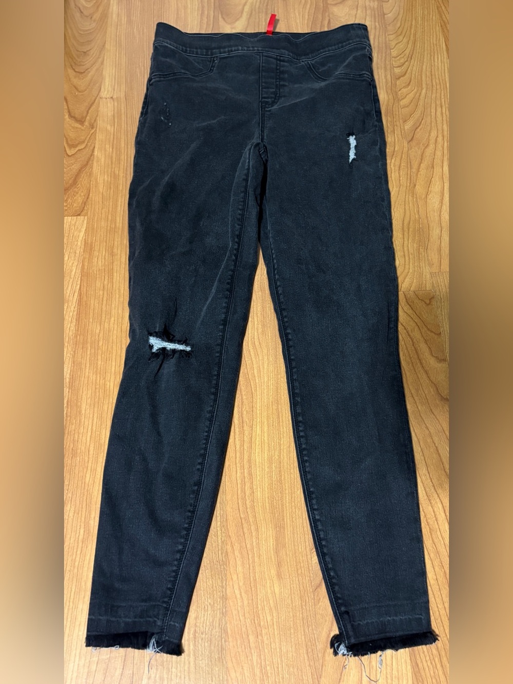 SPANX Black Distressed Hi Rise Pull On Ankle Skinny Jeans SIZE MEDIUM